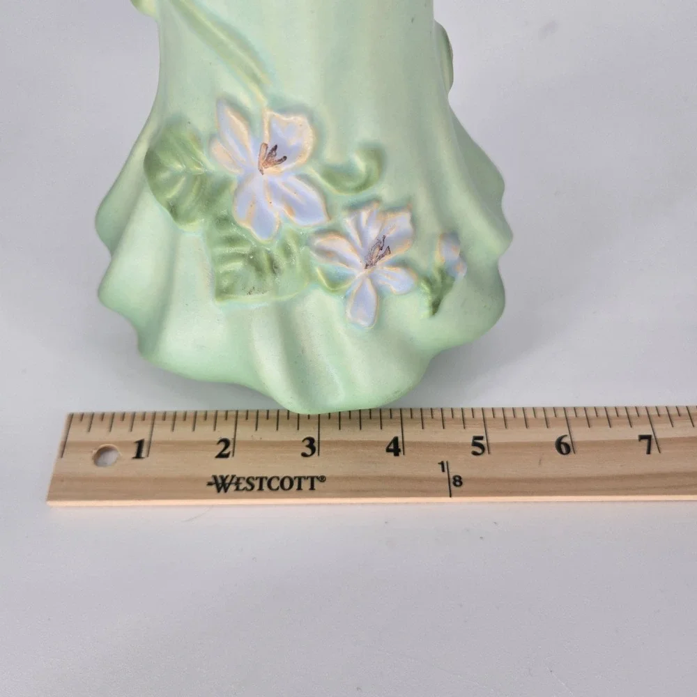 Vintage Weller Gloria G-22 Vase Matte Green Floral Ruffled Rim 1930s 8 Inches OH